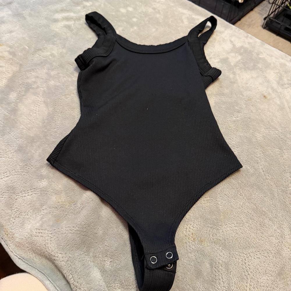 Black Ribbed Tank Bodysuit for Kids - Stretch Snap Closure